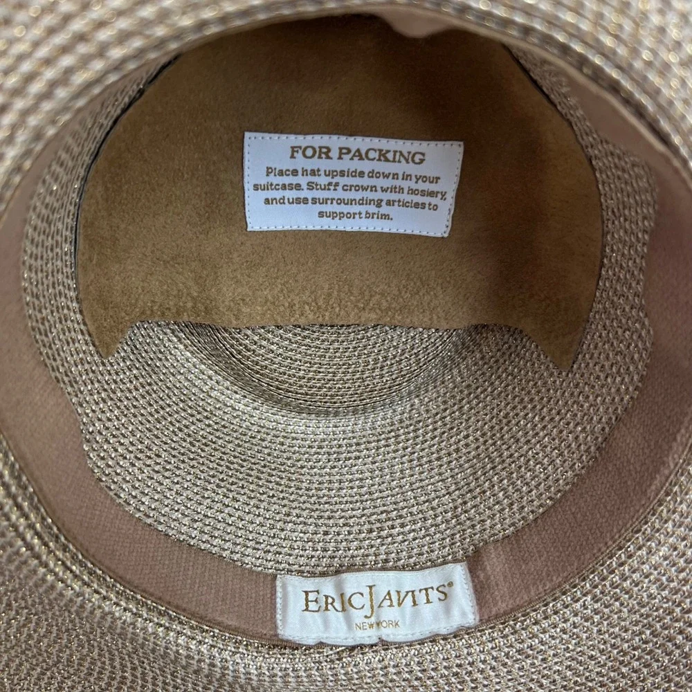 Eric Javits New York Squishee Straw Hat Gold Tan Wide Brim Buckle Packable